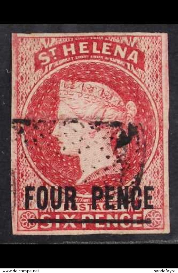 1863 4d Carmine Imperf With Bar 15½-16½mm, SG 5, Fine Used With Four Margins And Neat Cancel. For More Images, Please Vi - Sint-Helena