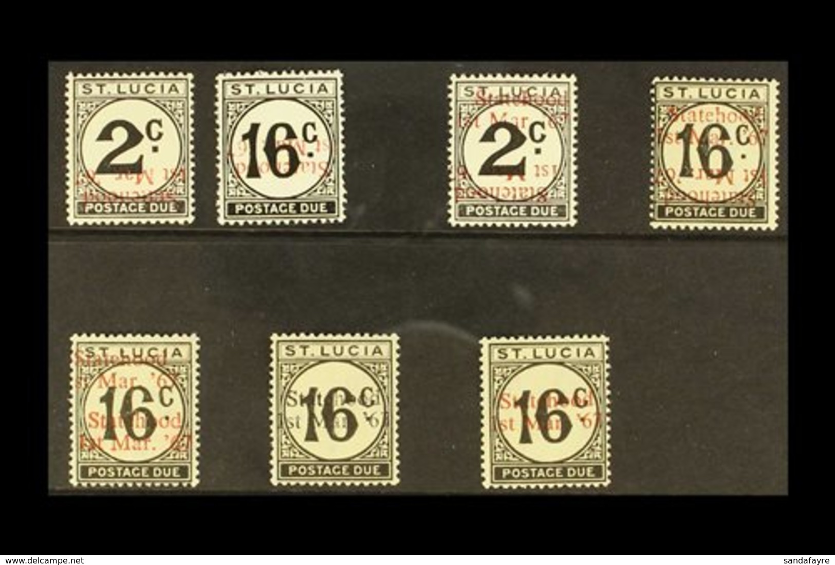 POSTAGE DUES UNISSUED OVERPRINT VARIETIES & ERRORS 1967 Superb Never Hinged Group Of Stamps With "Statehood" Overprints  - St.Lucia (...-1978)