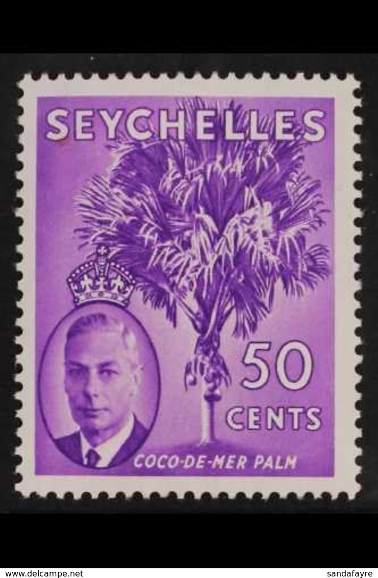 1952 50c Reddish Violet WATERMARK ERROR ST EDWARD'S CROWN Variety, SG 167b, Very Fine Mint, Very Fresh. For More Images, - Seychelles (...-1976)