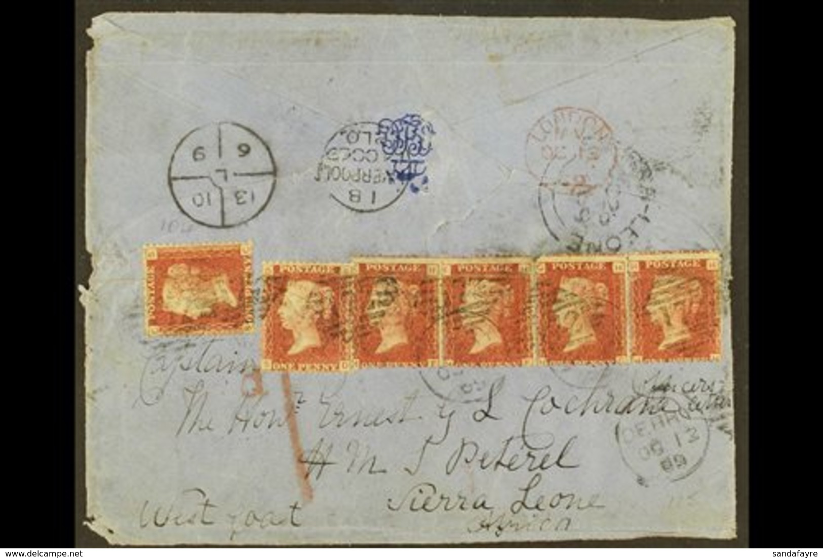 1869 (12 Oct) Env (opened At Sides For Display) Bearing SIX 1d Reds Tied Irish "172" And Derry Datestamps, Endorsed "Off - Sierra Leona (...-1960)