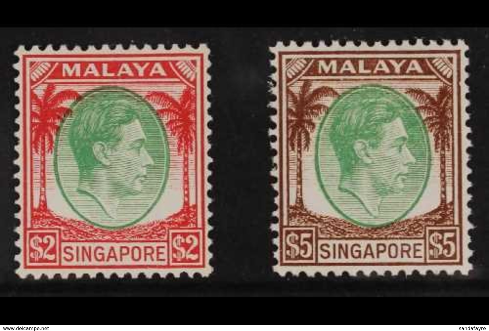 1948-52 TOP VALUES $2 & $5 Perf 14, SG 14/15, Very Fine Mint (2 Stamps) For More Images, Please Visit Http://www.sandafa - Singapore (...-1959)