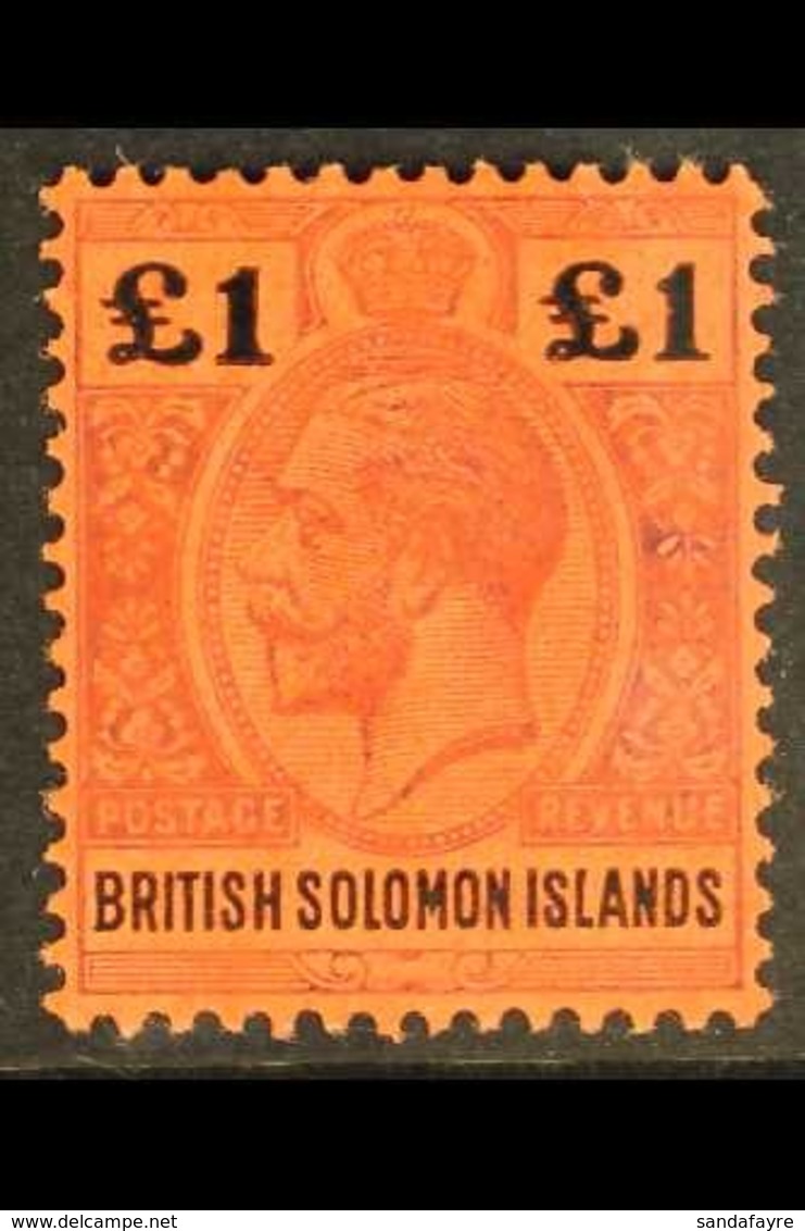 1914 £1 Purple And Black On Red, Geo V, SG 38, Fine Mint. For More Images, Please Visit Http://www.sandafayre.com/itemde - Isole Salomone (...-1978)