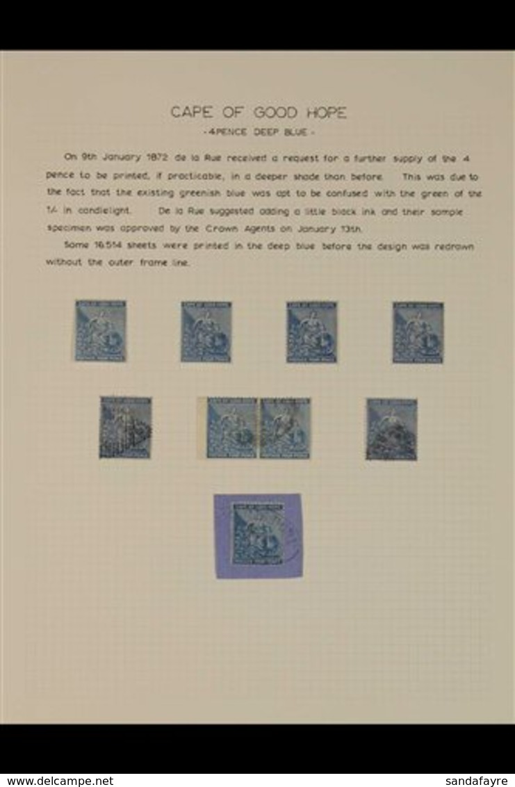 CAPE OF GOOD HOPE 1864 - 1878 "Hope Seated" Collection On Pages With Wmk CC 4d Deep Blue Mint (4) And Used (5), 1871 Out - Ohne Zuordnung