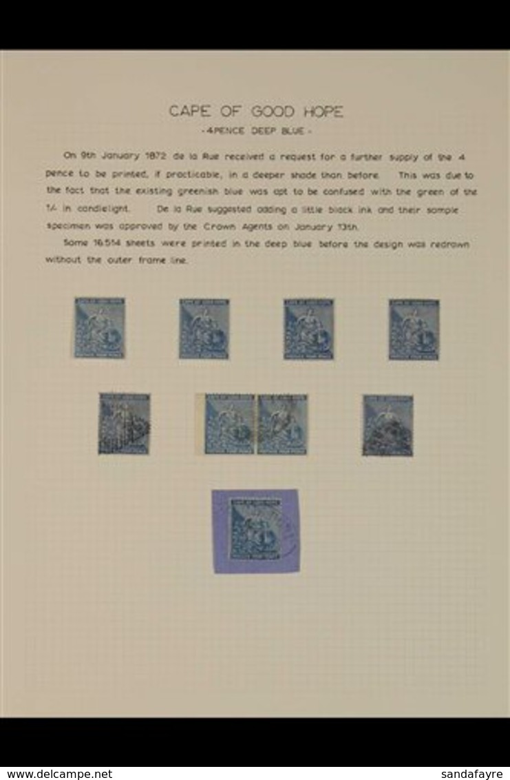 CAPE OF GOOD HOPE 1864 - 1878 "Hope Seated" Collection On Pages With Wmk CC 4d Deep Blue Mint (4) And Used (5), 1871 Out - Non Classés