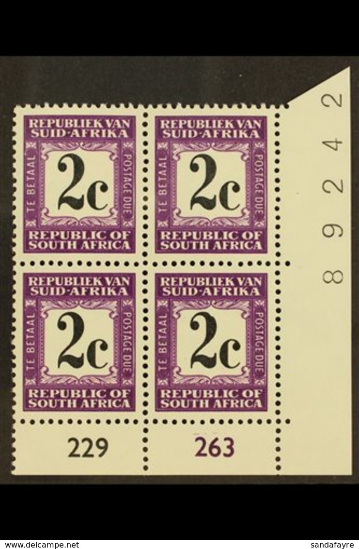 POSTAGE DUE 1971 2c Black & Deep Reddish Violet, Perf.14, Cylinder Block Of 4, SG D71, Never Hinged Mint. For More Image - Unclassified