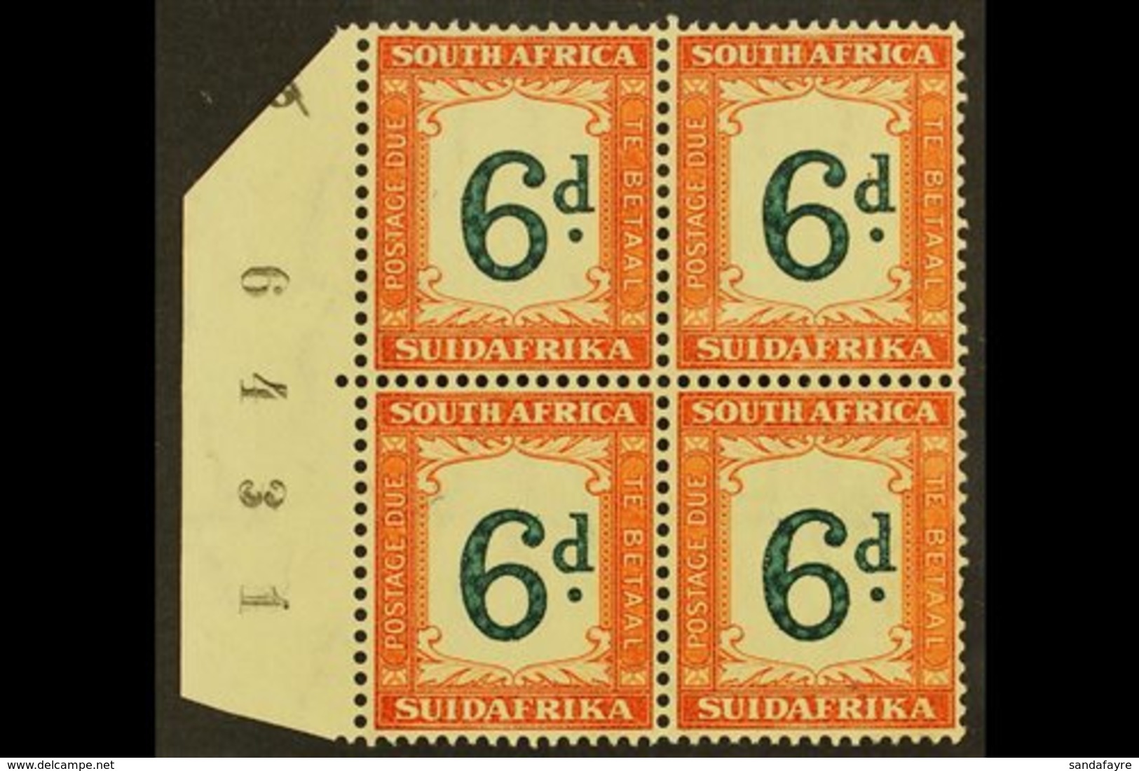 POSTAGE DUES 1932-42 6d Green & Brown-ochre, SHEET NUMBER Block Of 4, SG D29a, Never Hinged Mint. For More Images, Pleas - Unclassified
