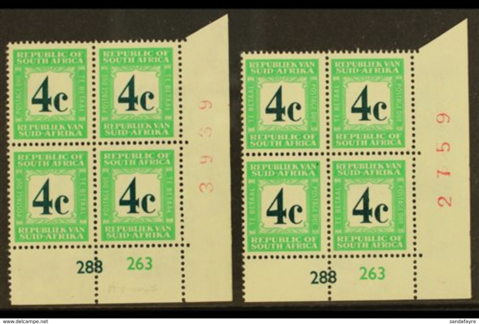 POSTAGE DUES 1961-9 4c Deep Myrtle-green & Light Emerald, Cylinder Blocks Of 4 Of Each Language Setting, SG D54, 54a, Ne - Zonder Classificatie