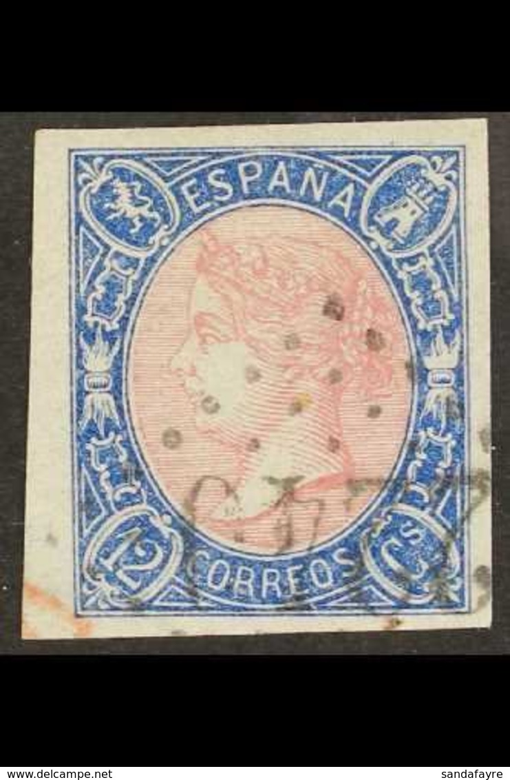 1865 12c Rose And Blue Imperf (SG 82, Edifil 70) Cancelled By "2240" FRENCH POSTMARK With 4 Large Nest Margins. A Beauty - Other & Unclassified