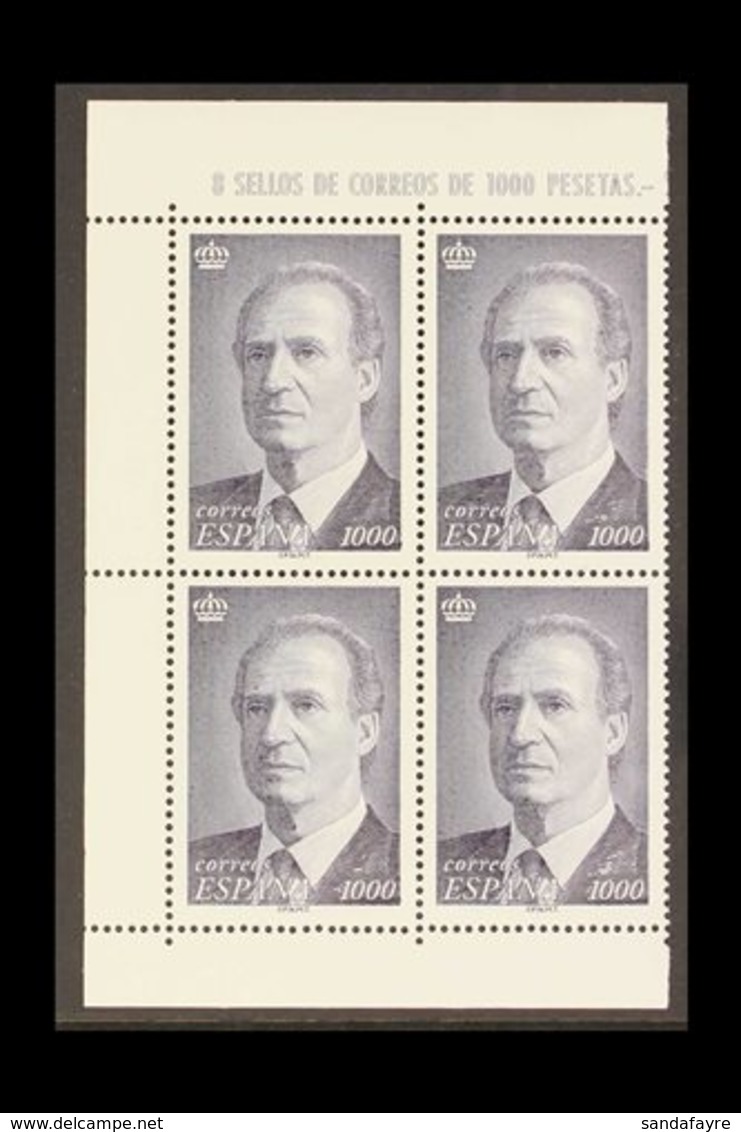 1995 1000p Slate- Violet Accession Of Juan Carlos I, SG 3361 (Edifil 3403), Never Hinged Mint BLOCK OF FOUR From The Lef - Andere & Zonder Classificatie