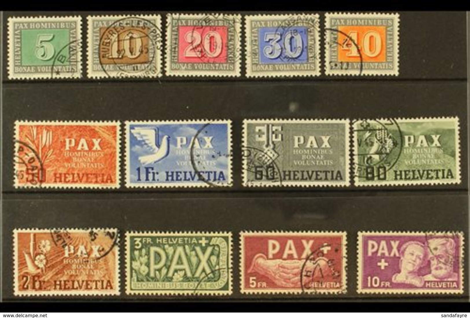 1945 'Pax' Peace Complete Set (Michel 447/59, SG 447/59), Fine Cds Used, 10f With Minor Repaired Tear, Fresh, Cat £1,200 - Other & Unclassified