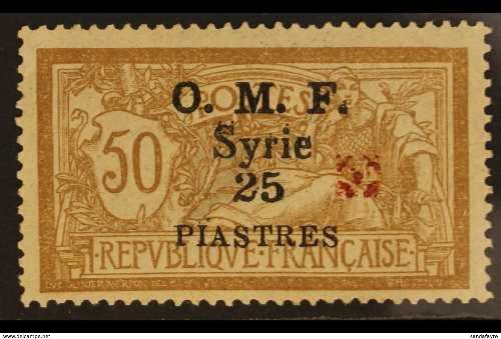 1920 25p On 50c Aleppo Vilayet Red Rosette Overprint, SG 54b, Very Fine Mint Part Og. For More Images, Please Visit Http - Siria