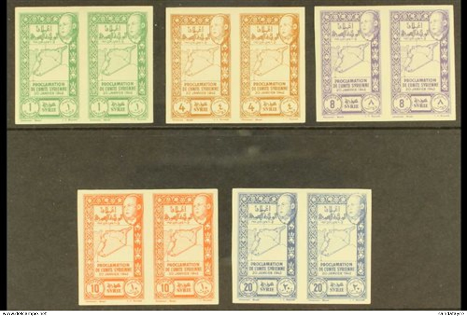 1943 Union Of Latakia & Jebel Druze With Syria - The Complete Postage Set (Maury 283/87, SG 367/71) In IMPERF PAIRS, Nev - Syrie