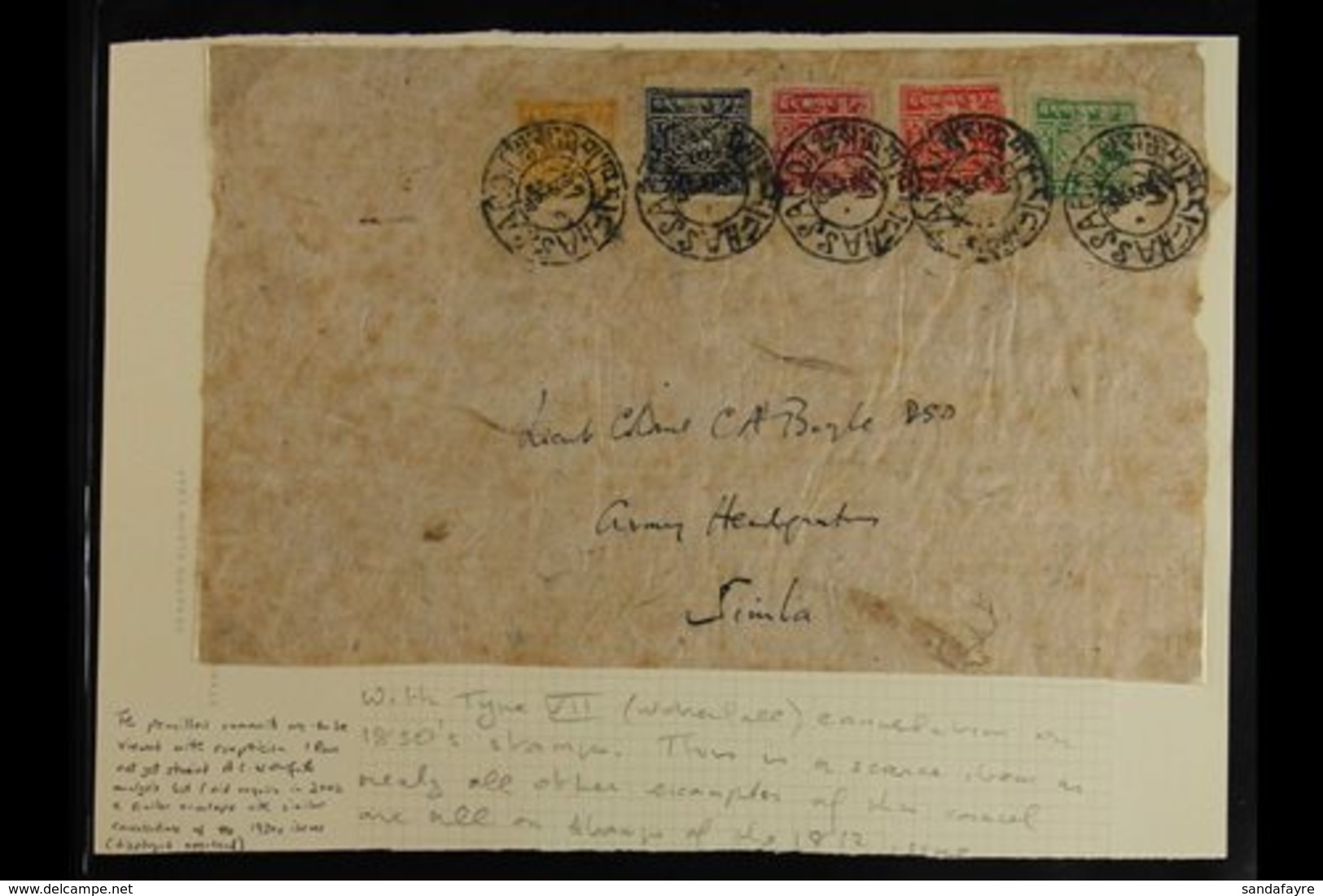 1933 - 60 1930s Period Large Part Outer Wrapper Addressed To Lt Col CA Boyle, Army Headquarters, Simla And Franked With  - Tibet