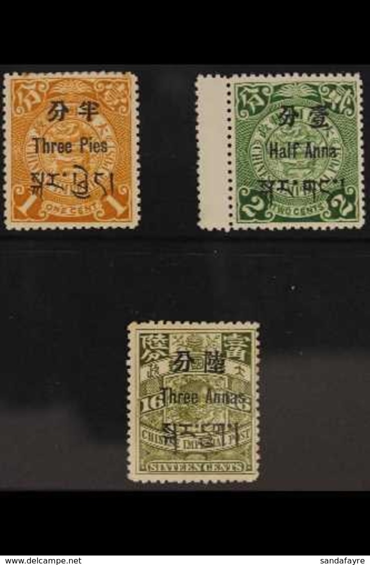 CHINESE POST OFFICES 3p, ½a And 3a Surcharges, SG C1, C2, C6, Fresh Mint. (3 Stamps) For More Images, Please Visit Http: - Tibet