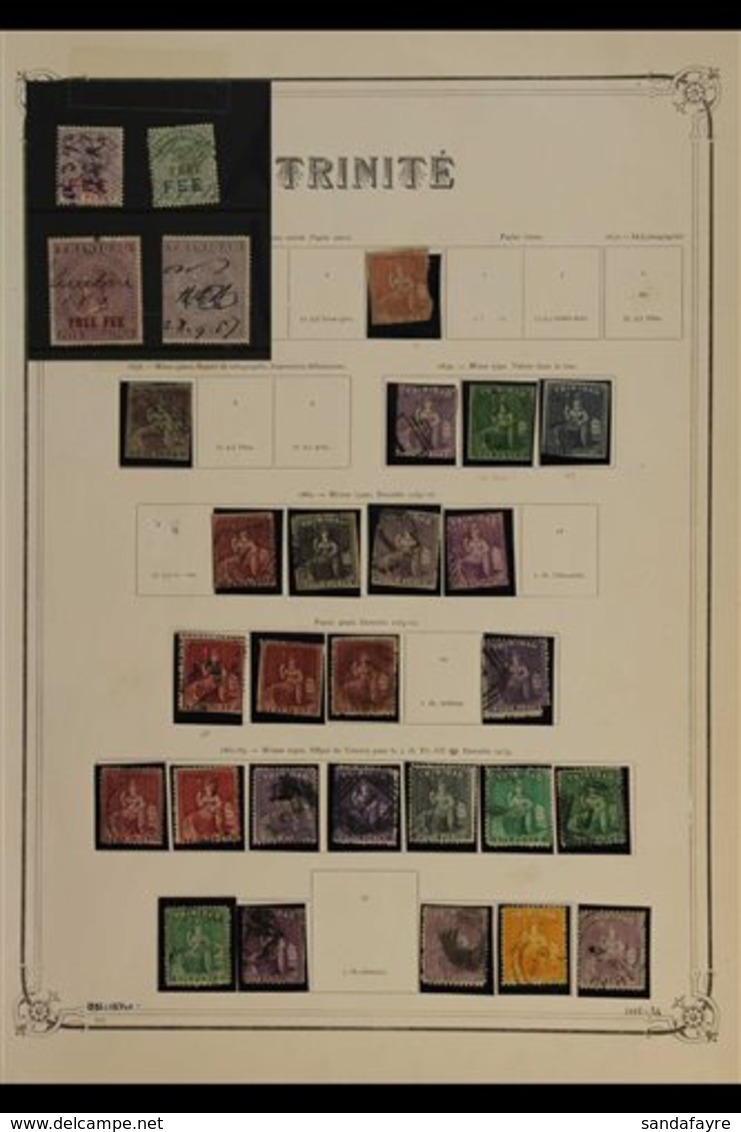 1851-1909 OLD TIME USED COLLECTION Haphazardly Presented In Mounts On Old Printed Pages. Includes Britannia No Watermark - Trinidad & Tobago (...-1961)