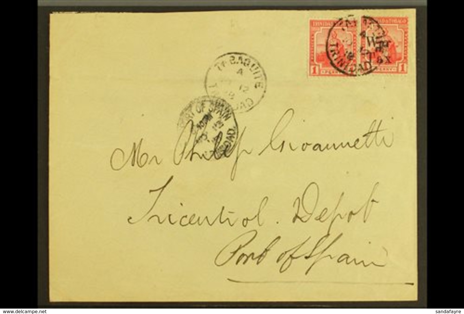 1918 WAR TAX COVER (12 Nov) Cover To Port Of Spain, Franked 1913-23 1d, SG 150 & 1918 1d "War Tax" Ovpt, SG 189, Tied By - Trinidad Y Tobago