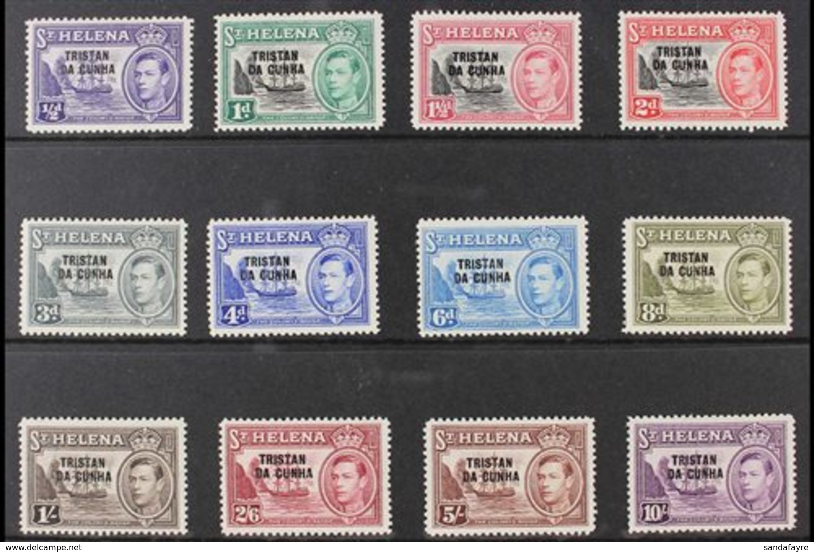 1952 KGVI Opt'd Complete Definitive Set, SG 1/12, Fine Mint (12 Stamps) For More Images, Please Visit Http://www.sandafa - Tristan Da Cunha