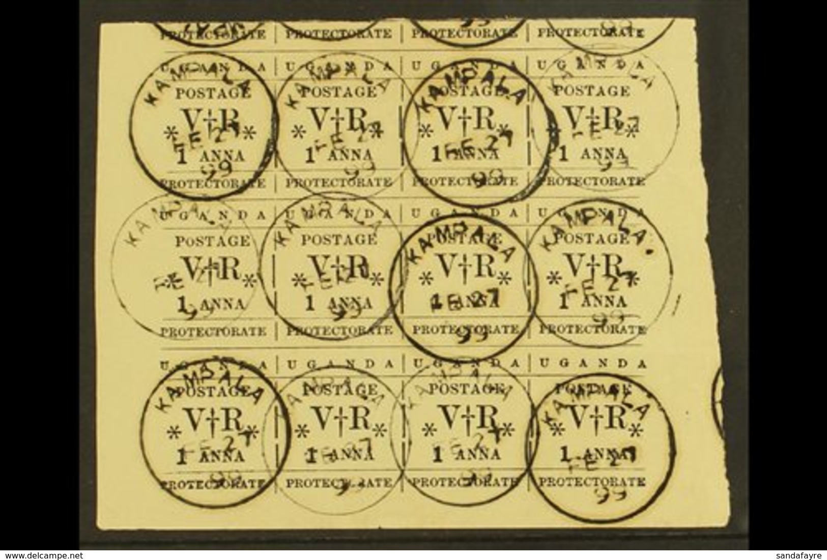 1896 1a Black Typeset, Used Part Pane Of 12, One Copy Showing The Variety "small O", SG 55, 55a, Very Fine Used. (12 Sta - Uganda (...-1962)