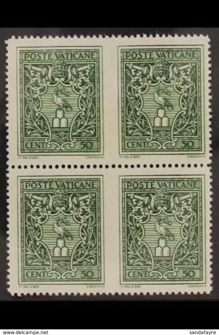 1945 VARIETY 50c Green, Crest, Variety "block Of 4 Imperf Vertically Between", Sass 93g, Very Fine Never Hinged Mint. Fo - Altri & Non Classificati