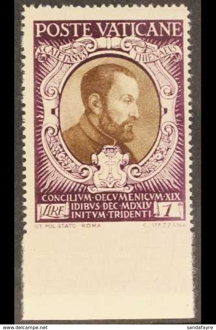 1946 1L Sepia & Purple "St Cajetan Of Thiene" IMPERF AT BASE VARIETY, Sass 114e, Never Hinged Mint For More Images, Plea - Altri & Non Classificati