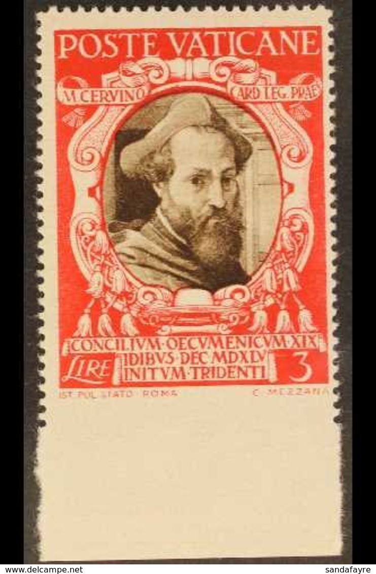 1946 3L Sepia & Scarlet "Marcello Cervini" IMPERF AT BASE VARIETY, Sass 118e, Never Hinged Mint For More Images, Please  - Other & Unclassified
