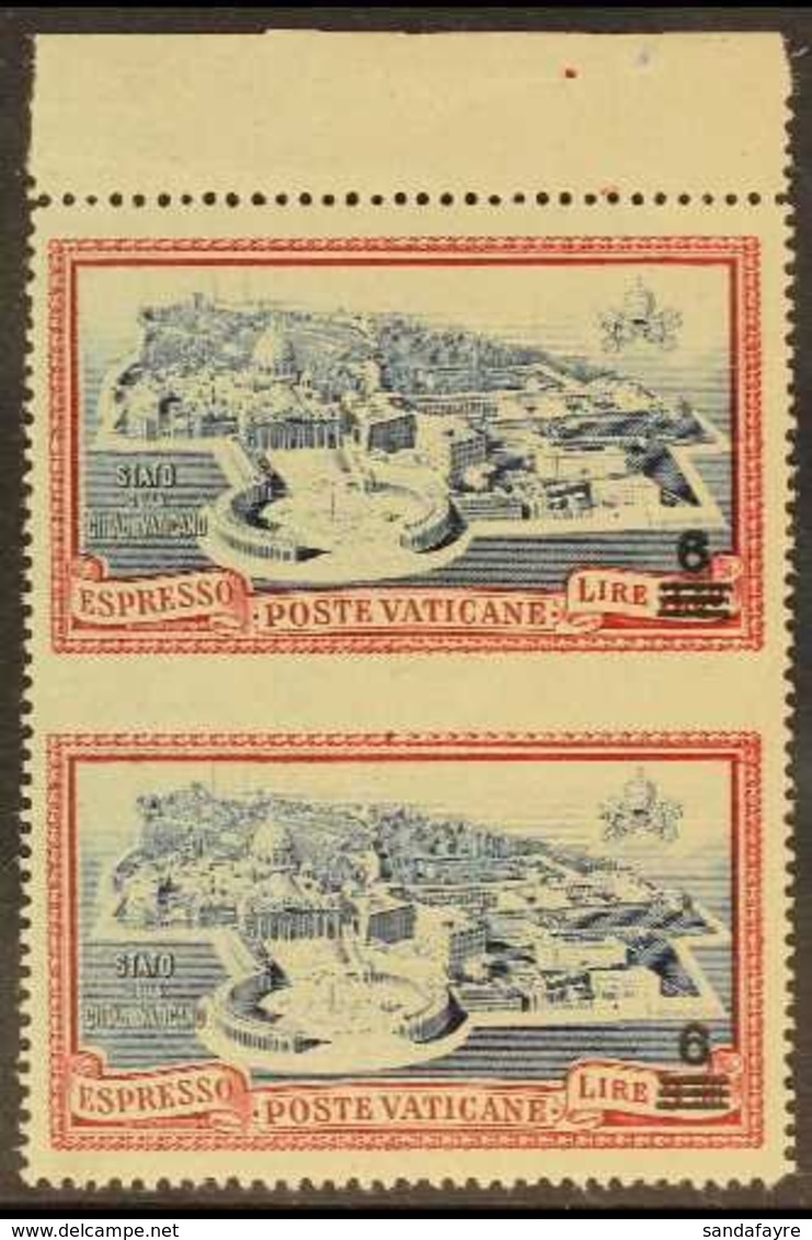 1946 6L On 3L50 Blue & Carmine Express, Vertical Pair IMPERF IN-BETWEEN VARIETY, Sass E7s, Never Hinged Mint, Small Gum  - Altri & Non Classificati