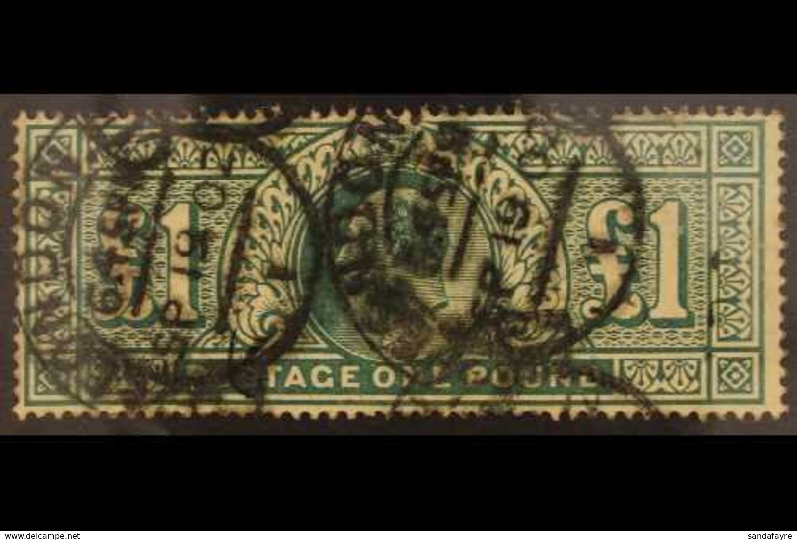 1902-10 £1 Dull Blue-green, De La Rue, SG 266, Good Used With Hooded Circle Pmks, Minor Faults. Cat £825. For More Image - Unclassified