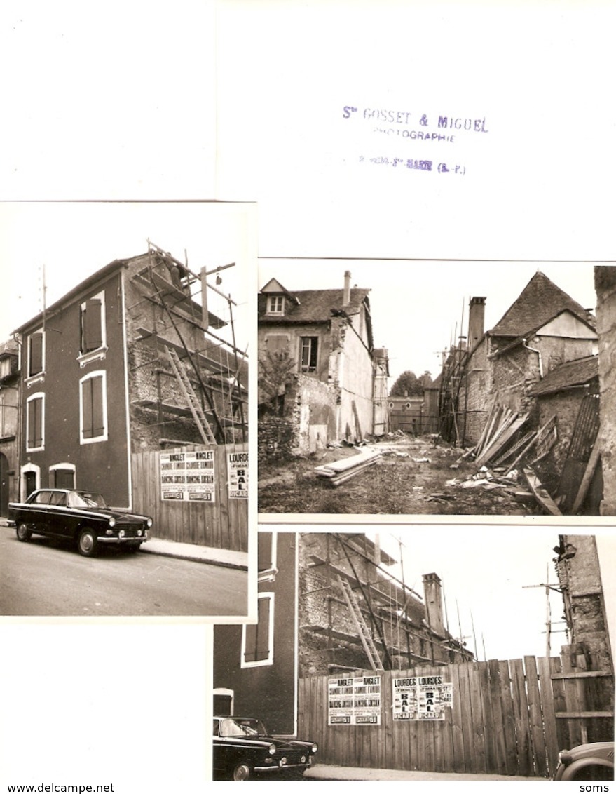 Lot De 4 Photographies Du Studio Gosset à Oloron-Ste-Marie (64), Travaux Sur Une Maison, Photos Vers 1950, 404 Peugeot - Places