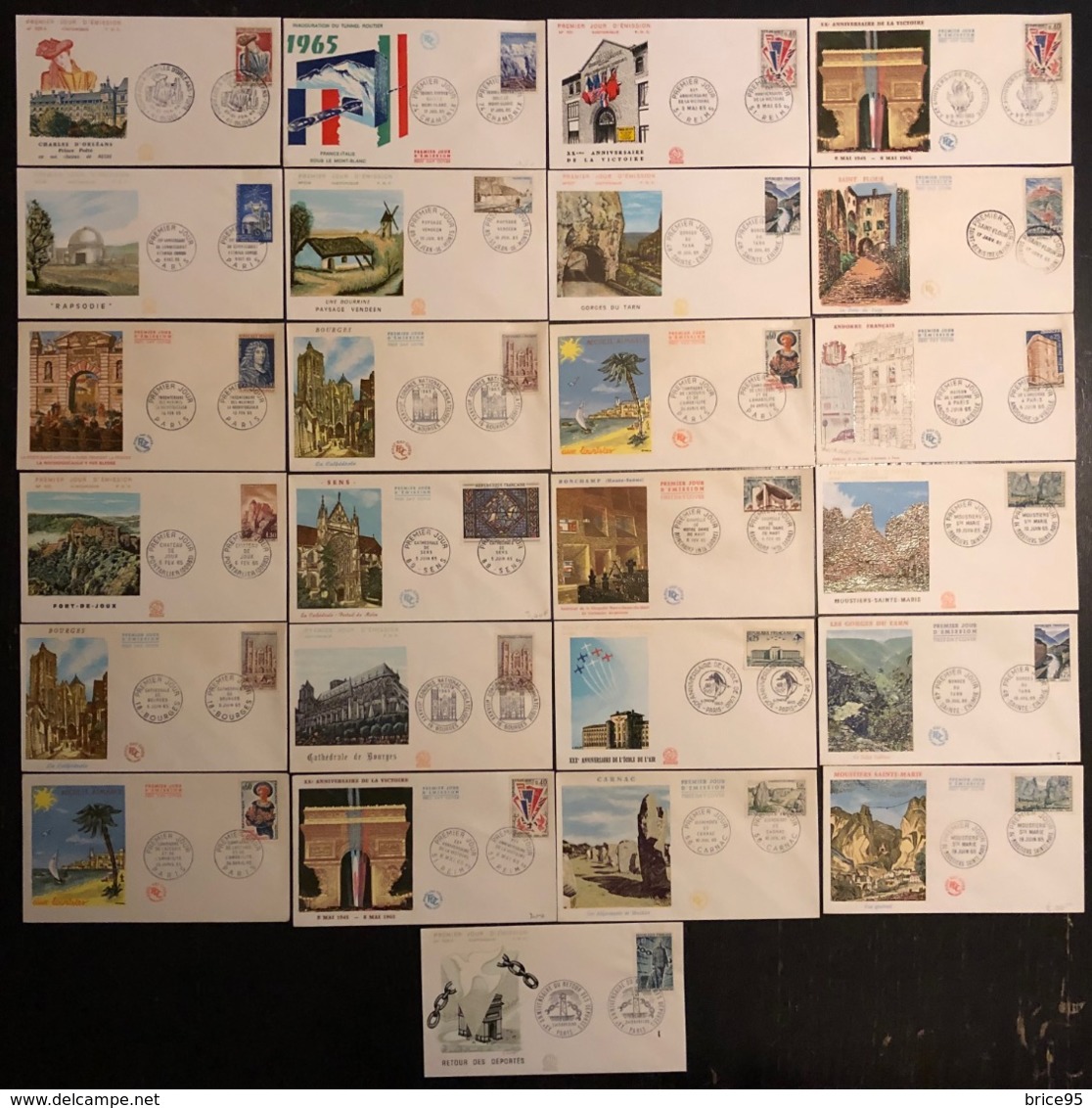 France - FDC - Premier Jour - Lot De 25 FDC - Thématique Lieux Monuments - 1965 - 1960-1969