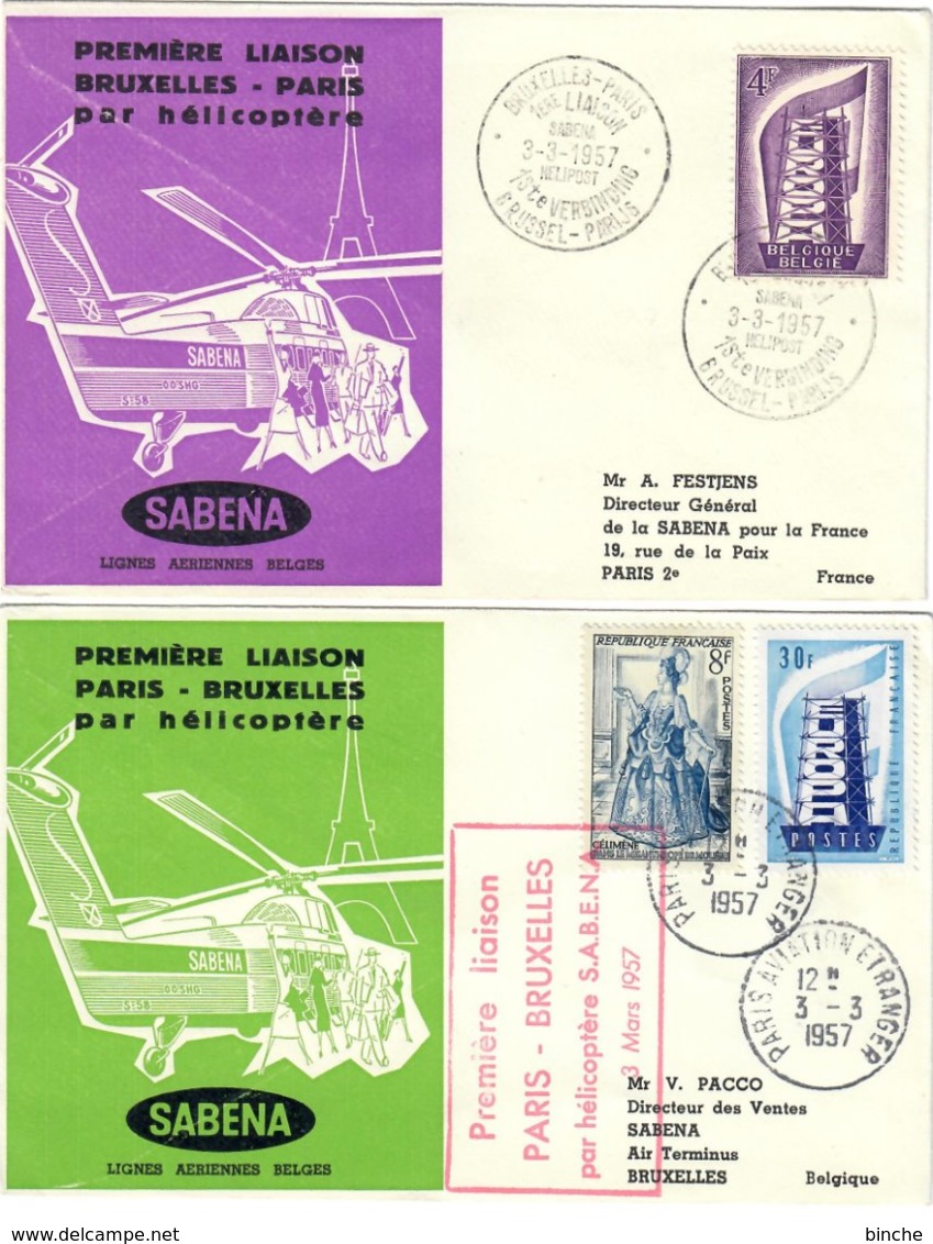 SABENA Première Liaison Bruxelles Paris Et Retour Par Hélicoptère Mars 1957 - Hubschrauber