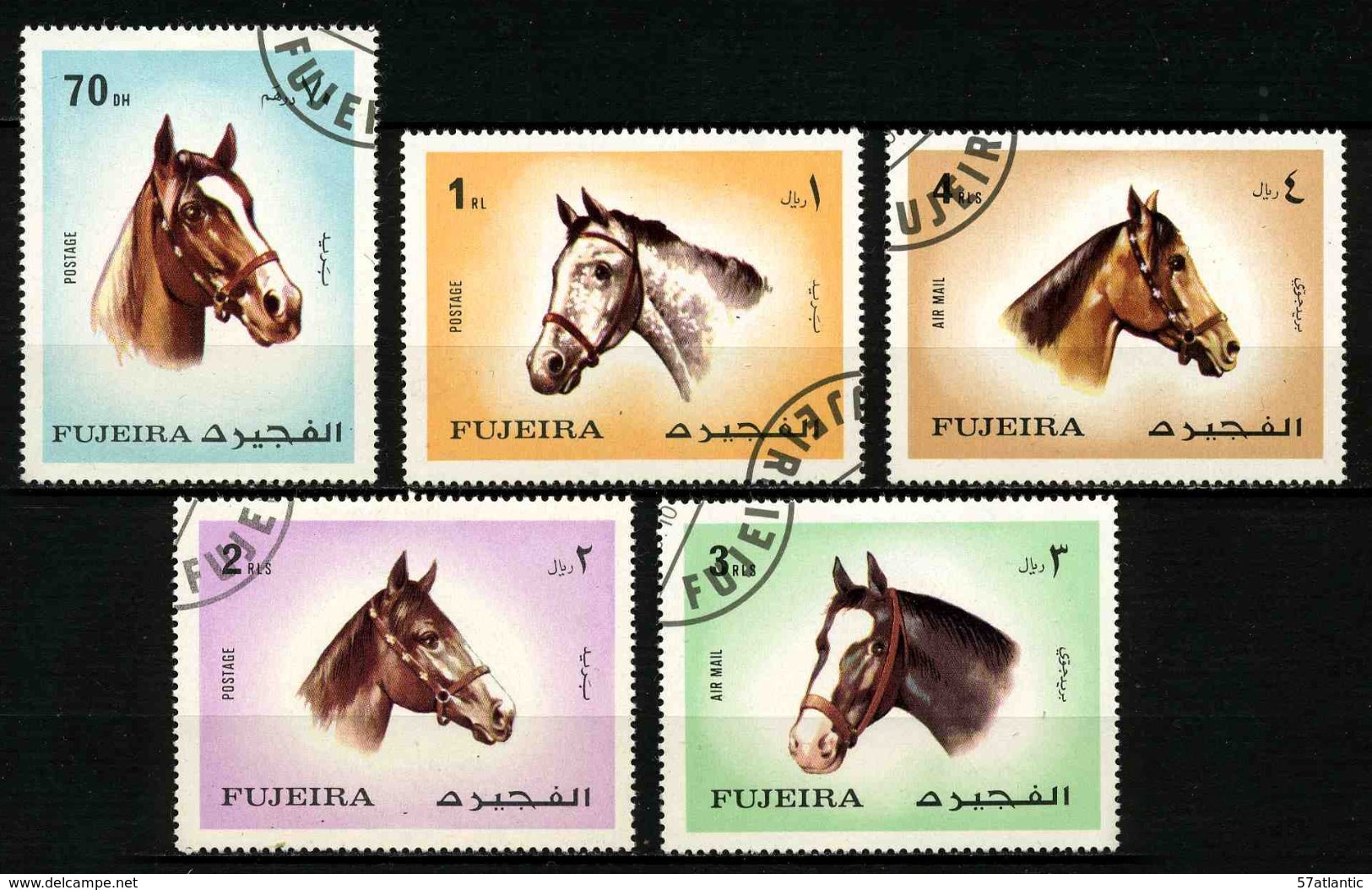 FUJEIRA - CHEVAUX - YT 137 + PA 80 - SERIE COMPLETE DE 5 TIMBRES OBLITERES - Horses