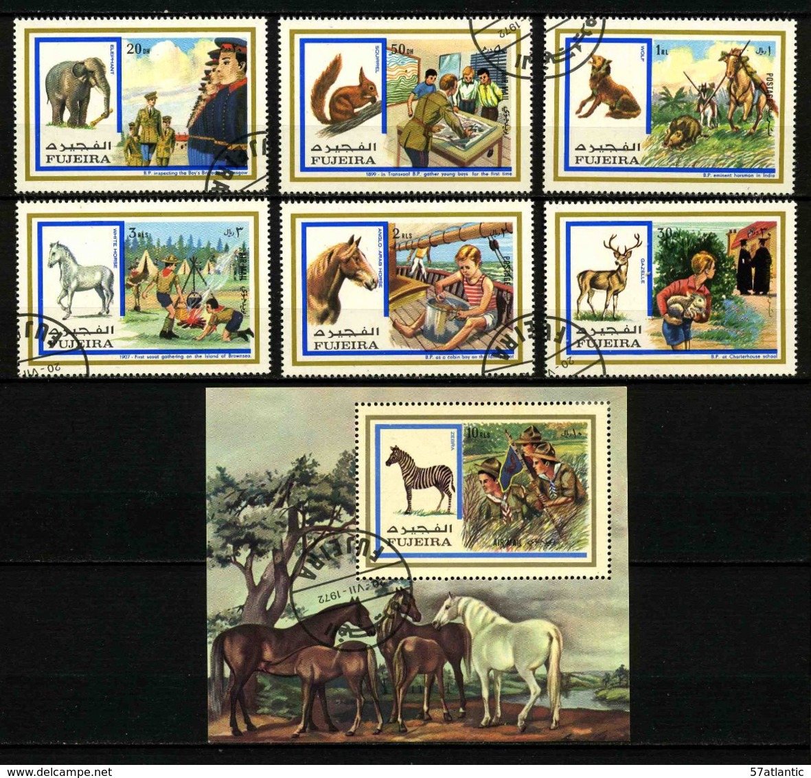 FUJEIRA - ANIMAUX SAUVAGES - Mi 896 à 901 - SERIE COMPLETE 6 TIMBRES + 1 BLOC OBLITERES - Other & Unclassified