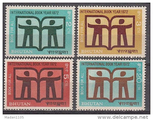 BHUTAN, 1972   International  Book Year,   Book Year Emblem, Set 4v Complete, MNH(**) - Bhután