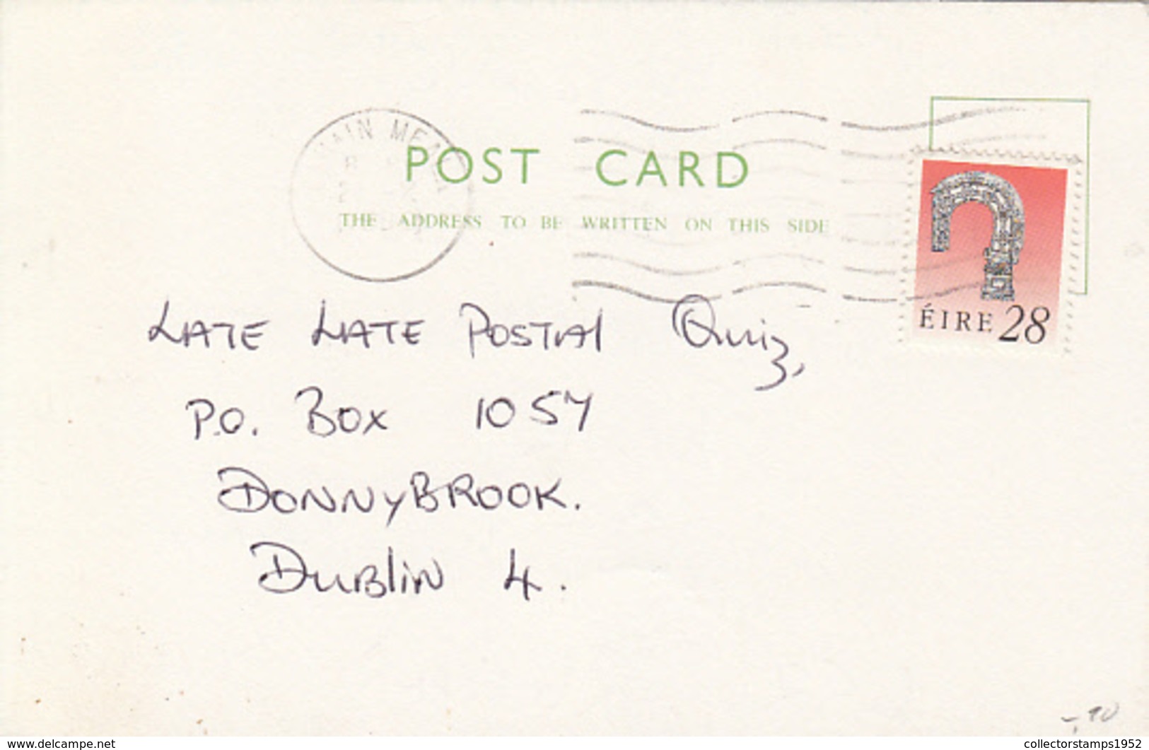 83103- CLUAIN MEALA INK STAMP ON POSTCARD, IRISH ART STAMPS, 1990, IRELAND - Covers & Documents