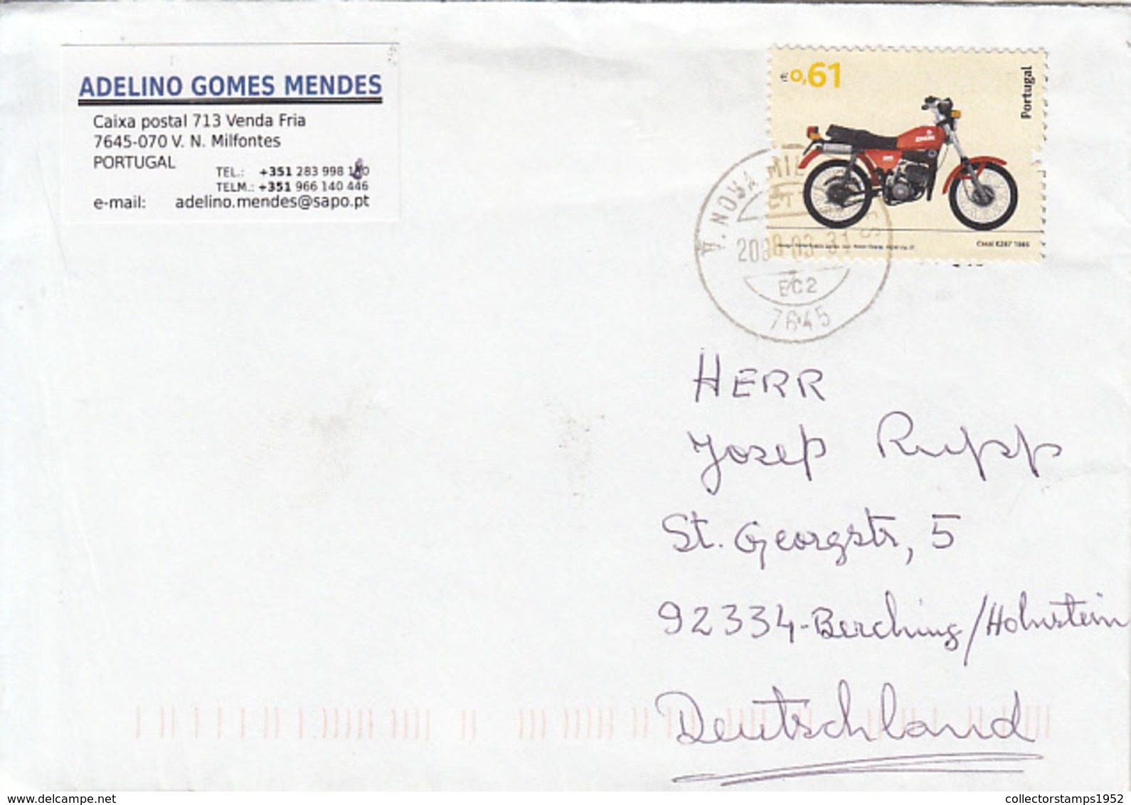 83104- MOTORBIKE STAMP ON COVER, 2008, PORTUGAL - Cartas & Documentos