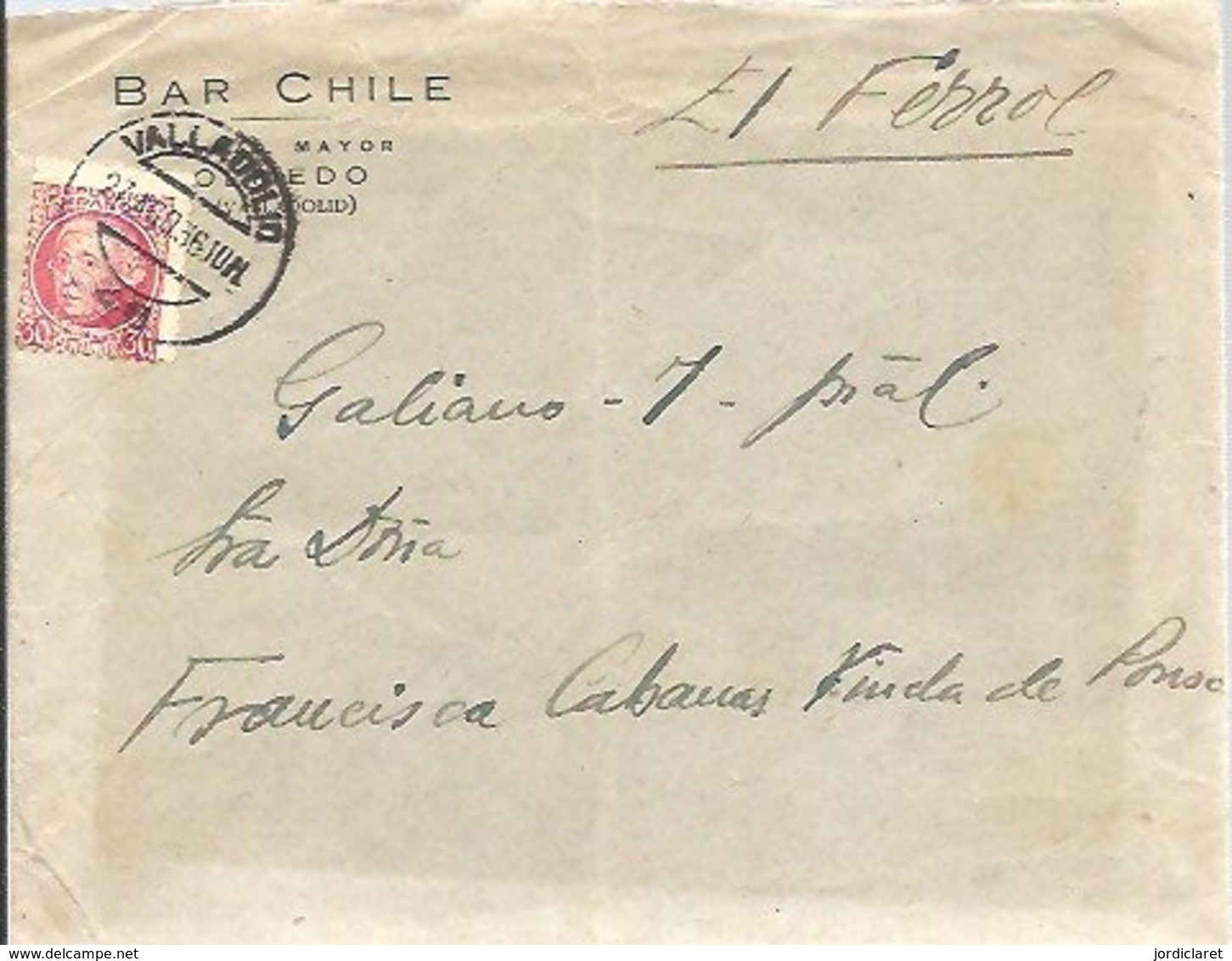 CARTA 1936  DE OLMEDO  VALLADOLID A EL FERROL    CONTIENE CARTA - Cartas & Documentos