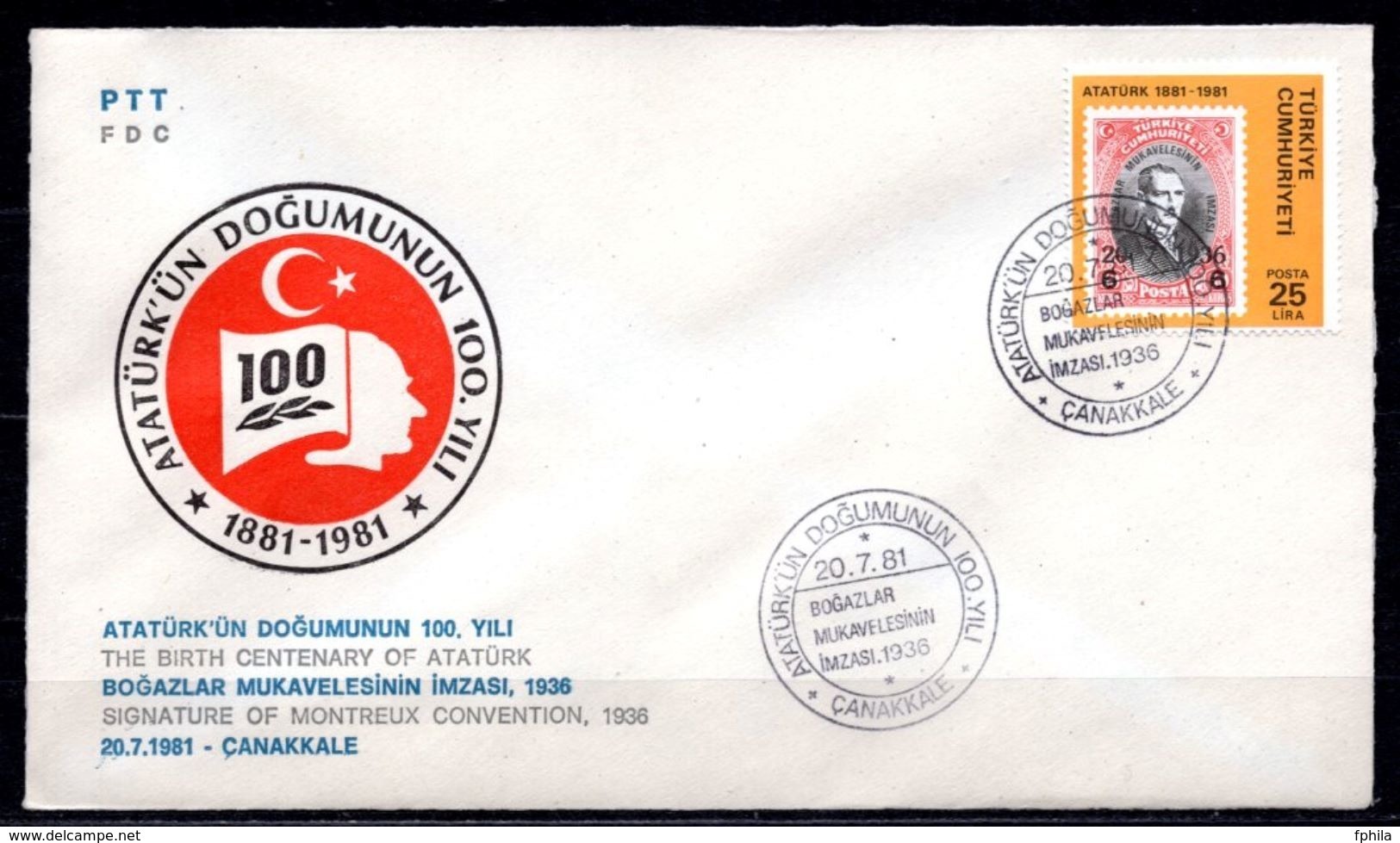 1981 TURKEY SIGNATURE OF MONTREUX CONVENTION 1936 FDC - FDC