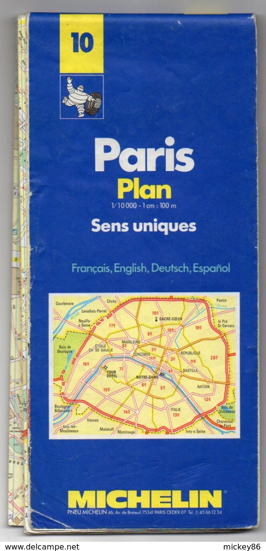 Carte Routière  Michelin N° 10 -- PARIS -  Plan   Sens Uniques  ...............à Saisir - Cartes Routières