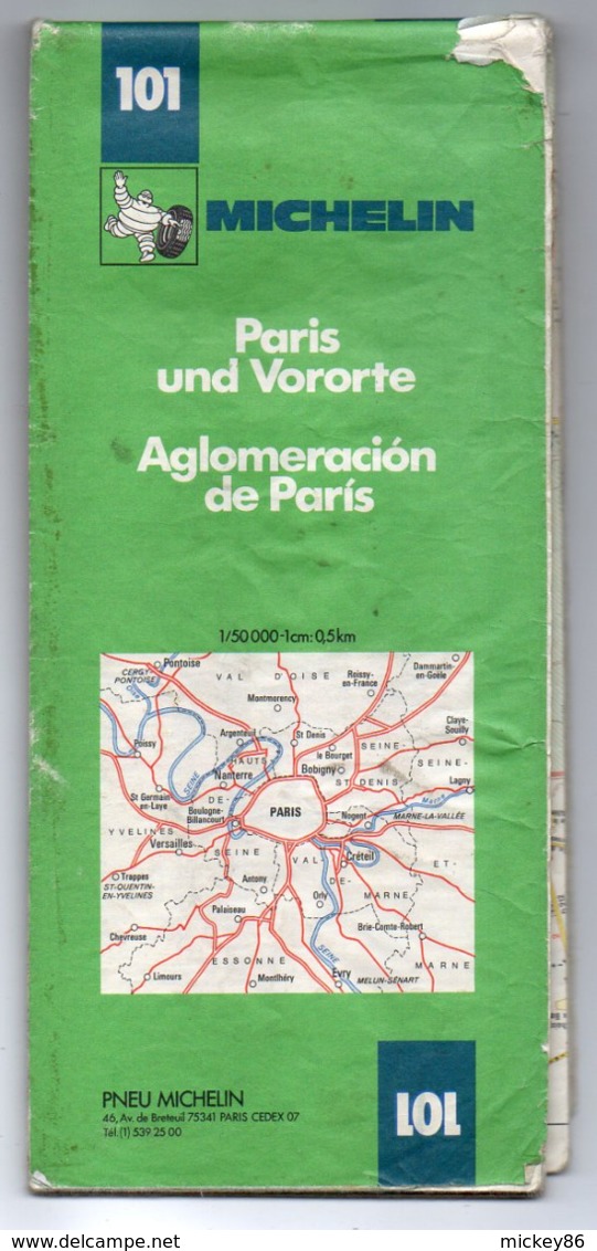Carte Routière  Michelin N° 101 -- Banlieue De PARIS -   .......publiée En 1982 ........à Saisir - Cartes Routières