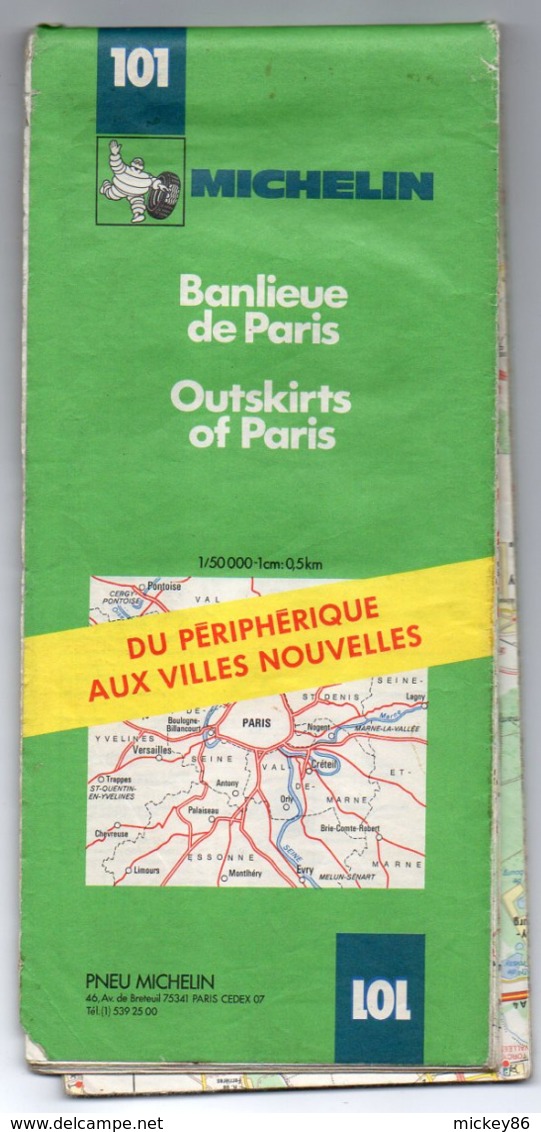 Carte Routière  Michelin N° 101 -- Banlieue De PARIS -   .......publiée En 1982 ........à Saisir - Cartes Routières