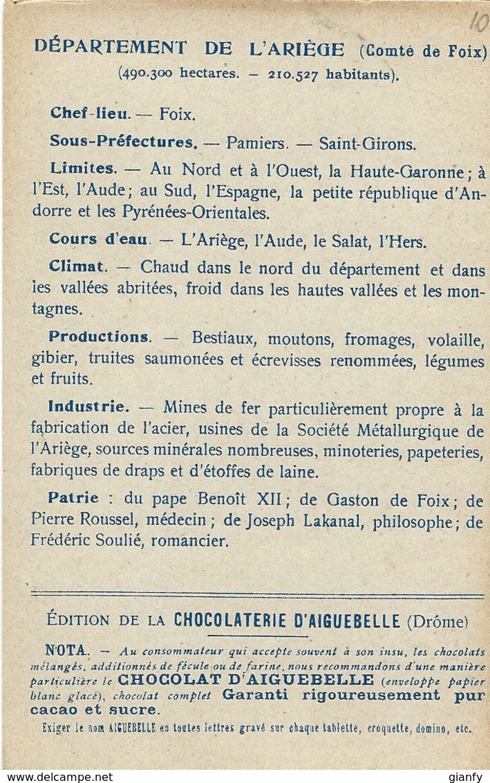 CHROMO CHOCOLAT D'AIGUEBELLE 1900 DEPARTEMENT ARIEGE - Aiguebelle