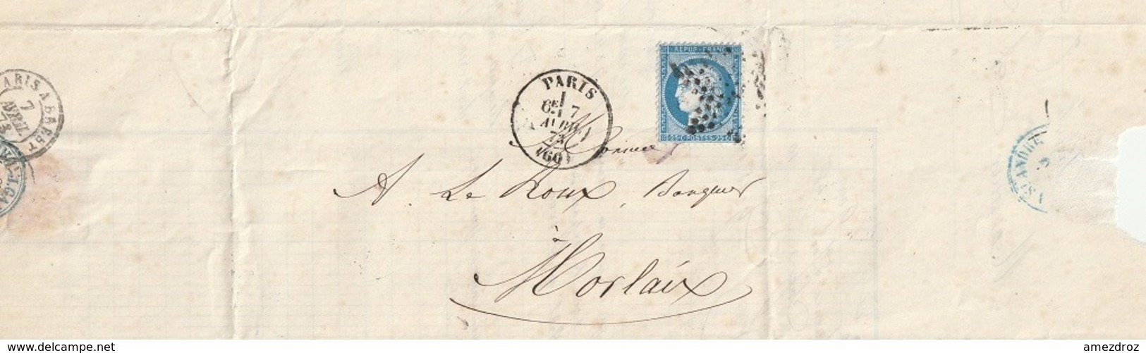 Lot De 89 Cérès Lettres Dépliées De Paris Au Départ De 3 Lieux Dont étoiles Chiffrées Pour Morlaix - 1849-1876: Periodo Clásico