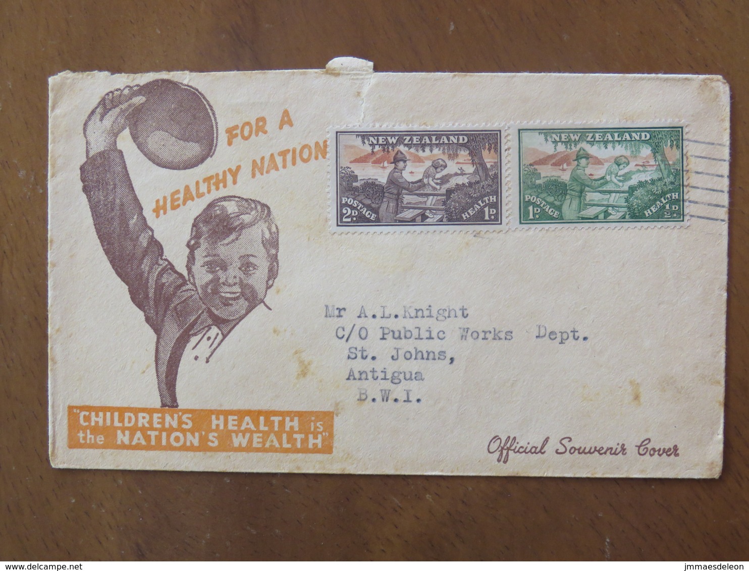 New Zealand 1946 Cover To Antigua - Soldier Helping Child - Children Health - Lettres & Documents