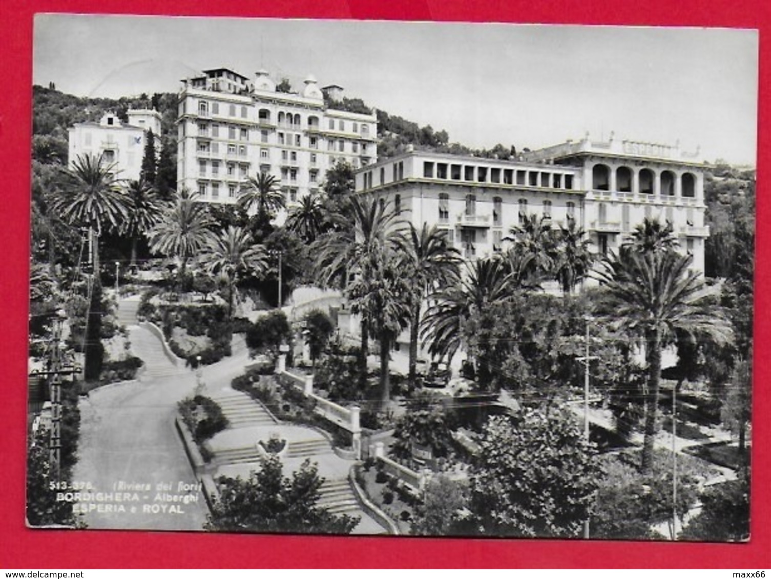 CARTOLINA VG ITALIA - BORDIGHERA (IM) - Alberghi Esperia E Royal - 10 X 15 - 1956 MESS VENTIMIGLIA GENOVA - Imperia