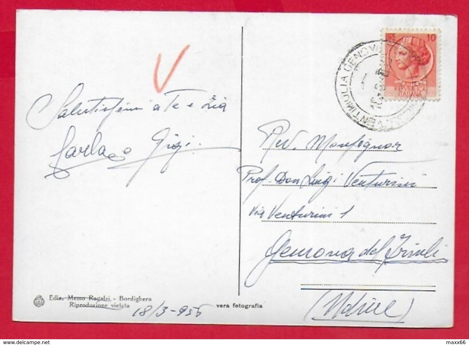 CARTOLINA VG ITALIA - BORDIGHERA (IM) - Alberghi Esperia E Royal - 10 X 15 - 1956 MESS VENTIMIGLIA GENOVA - Imperia