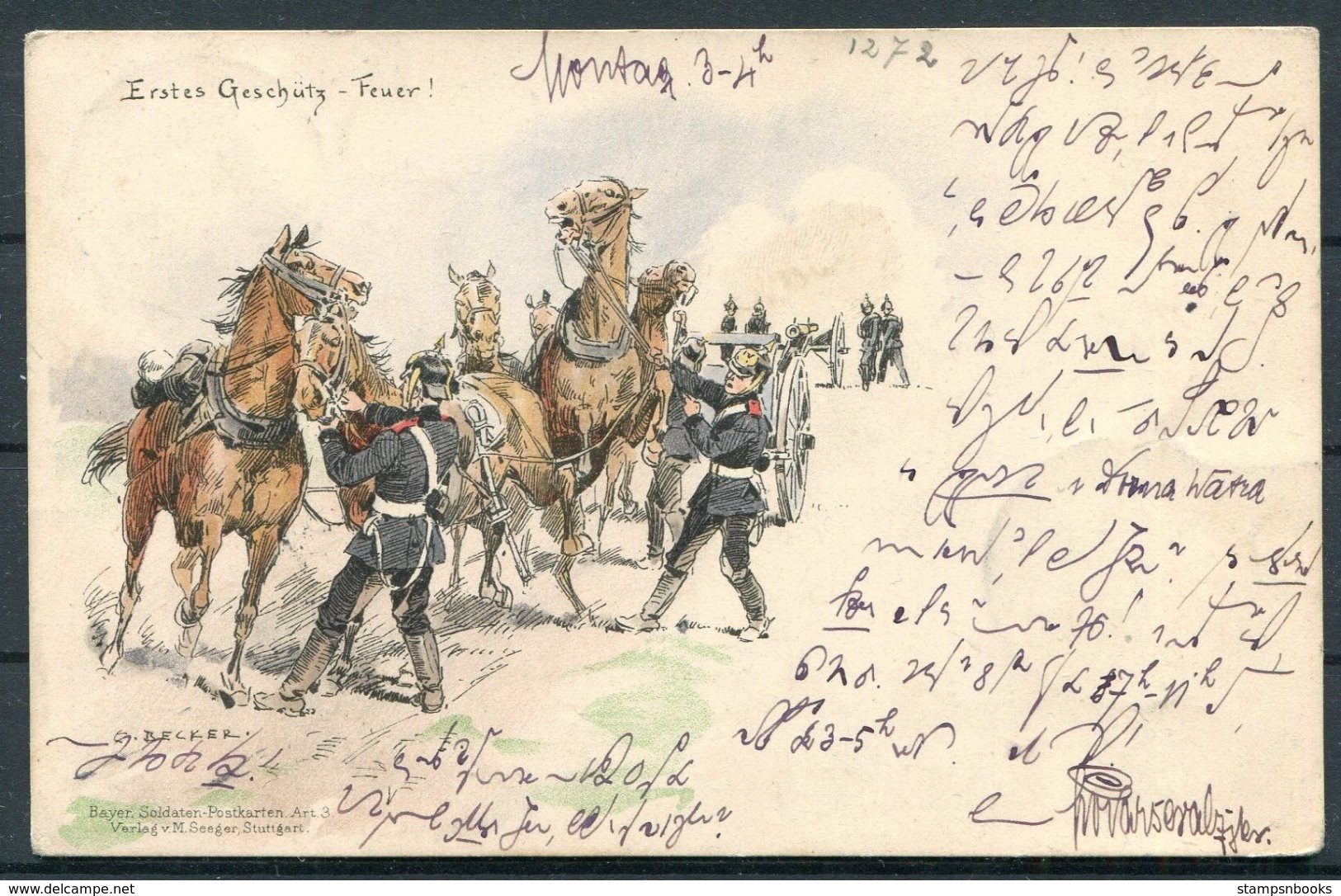 Bayer Soldaten Postkarte Seeger Stuttgart Artillery Postcard. Passau - Erlangen - Briefe U. Dokumente