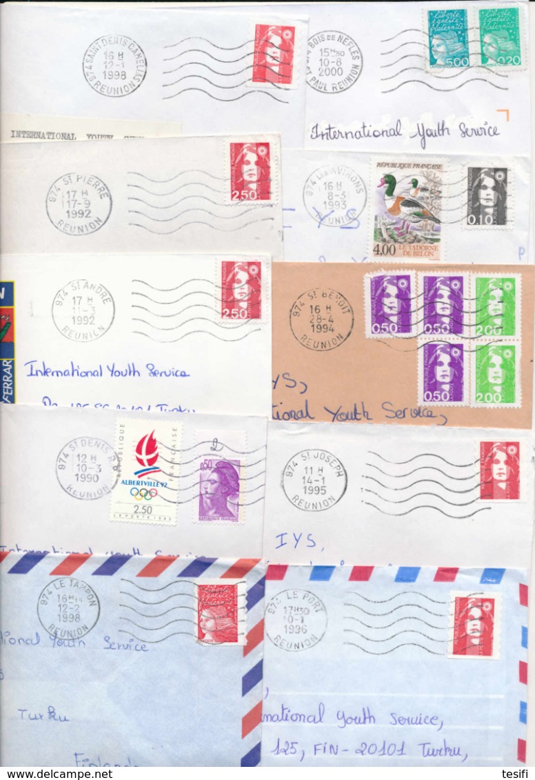 France Reunion 1990s-2000s  60 Different Postmarks On Covers To Finland - Lettres & Documents