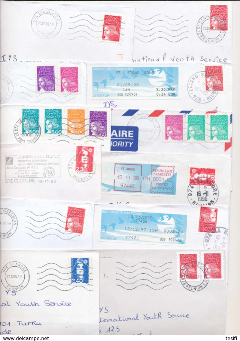 France Reunion 1990s-2000s  60 Different Postmarks On Covers To Finland - Lettres & Documents