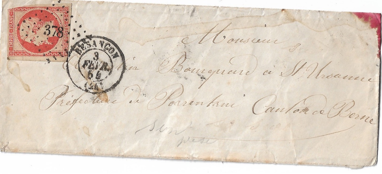 Enveloppe    Besançon Pour ? Cachet DELLE Suisse  1854 - 1849-1876: Klassik