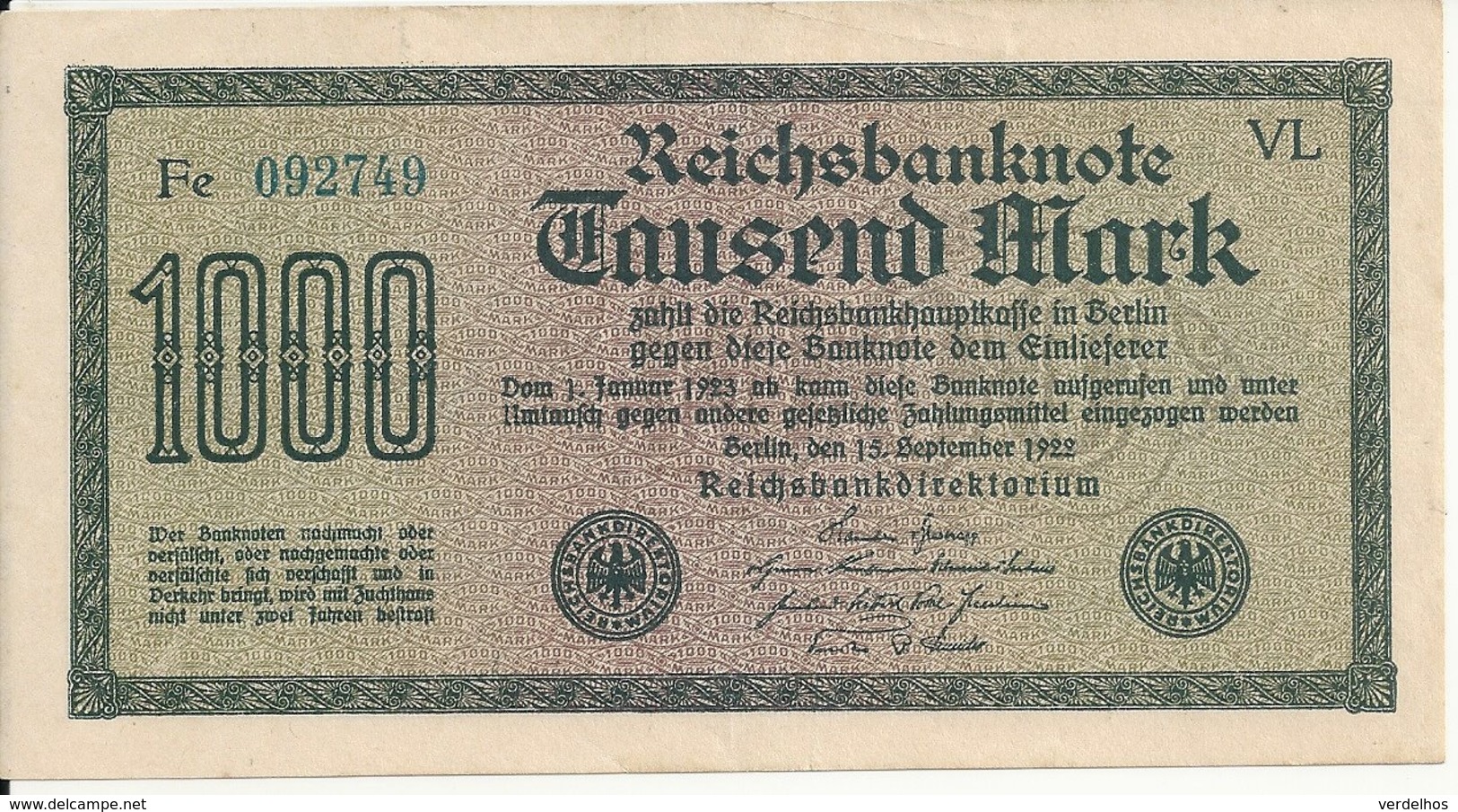 ALLEMAGNE 1000 MARK 1922 XF+ P 76 - 1000 Mark